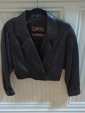 Cropped Black Double-Breasted Leather Jacket